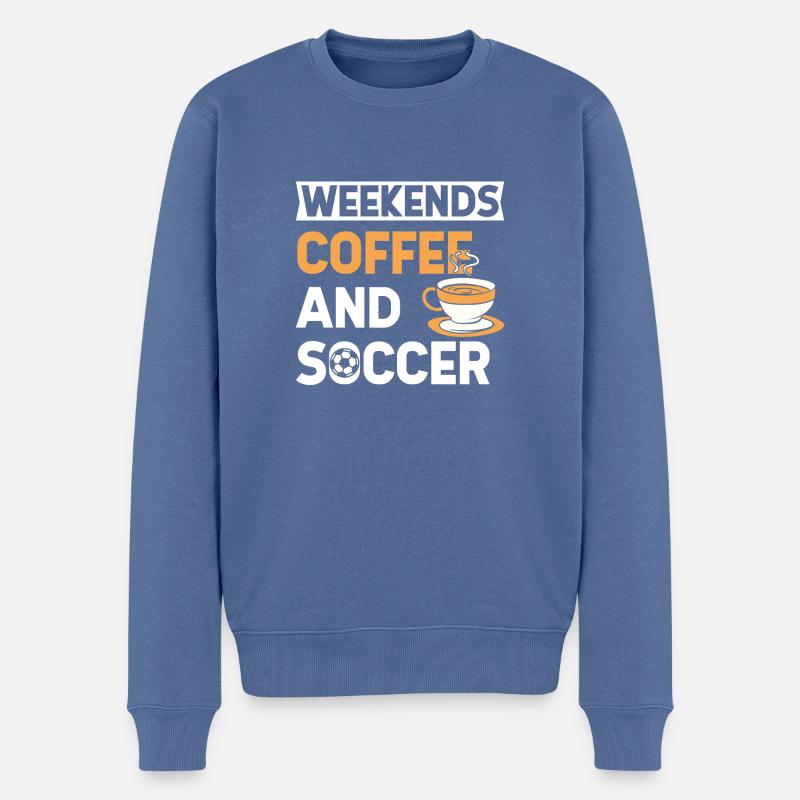 Week-ends café et football - Pull Premium bio Homme - bleu pigeon