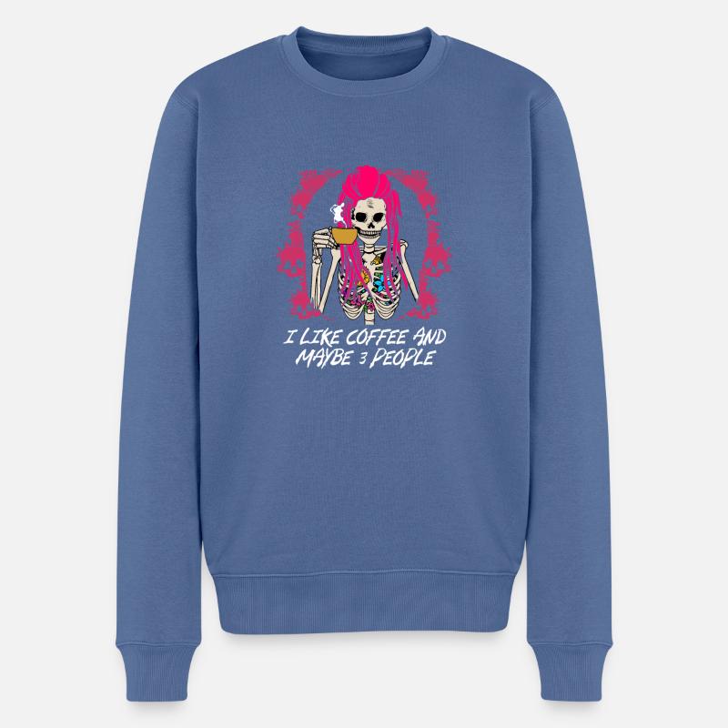 Ich mag Kaffee und vielleicht 3 Leute Sarkastisch - Männer Premium Bio Pullover - Taubenblau