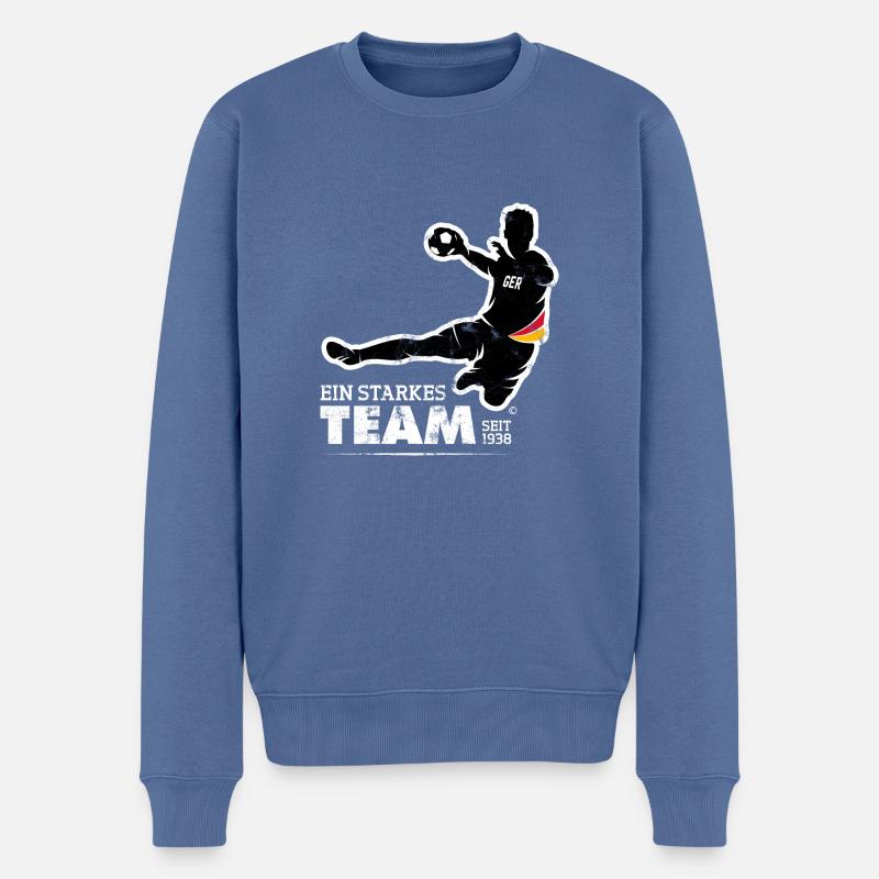 HANDBALL SPIELER SPRUNGWURF GERMANY, HANDBALL EM - Männer Premium Bio Pullover - Taubenblau