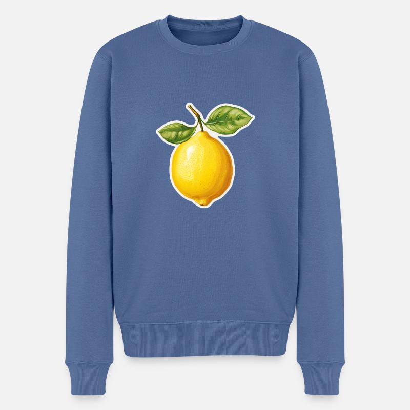 Zitrone mit 2 Blättern - Männer Premium Bio Pullover - Taubenblau