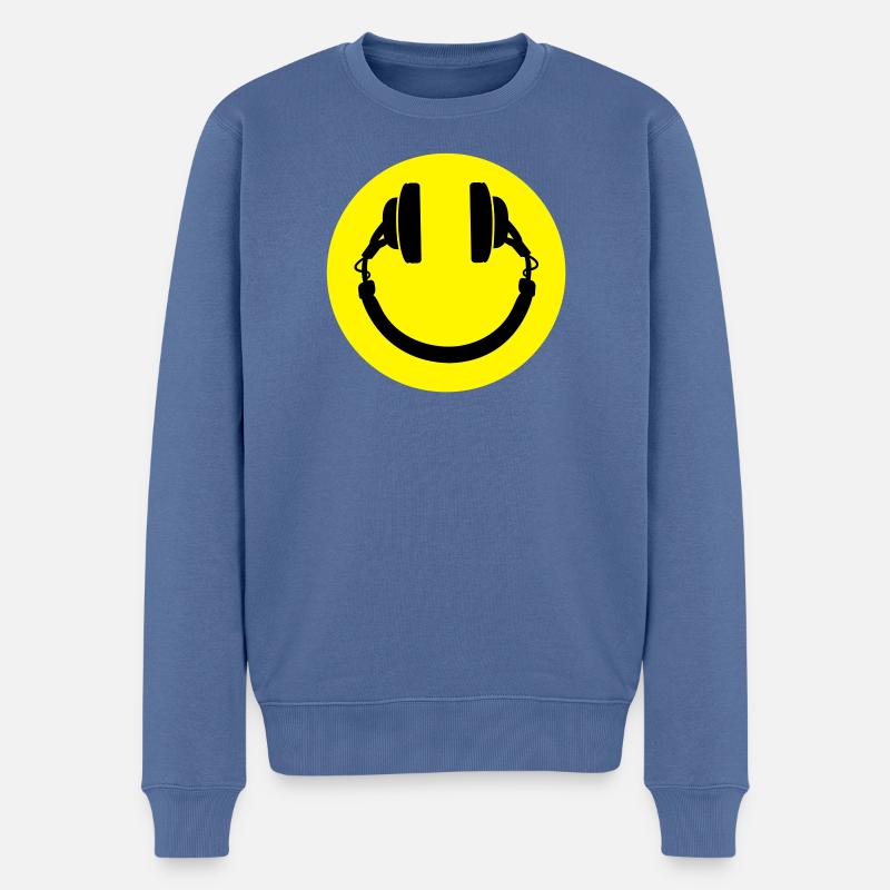 Kopfhörer smiley - Männer Premium Bio Pullover - Taubenblau