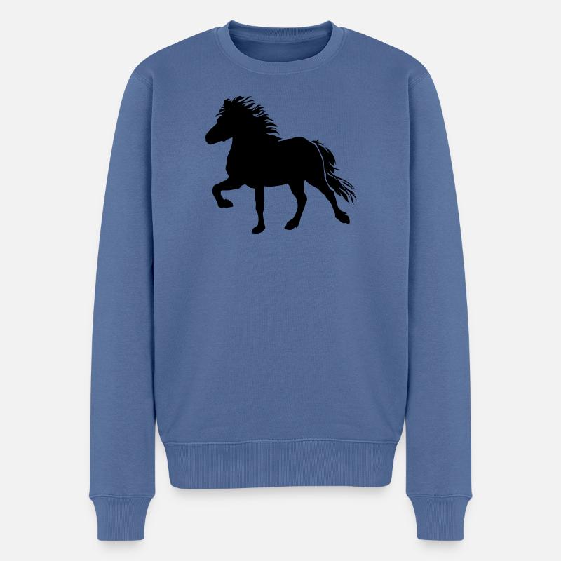 Kraftvolles Islandpferd Tölt, Isländer, Islandpony - Männer Premium Bio Pullover - Taubenblau