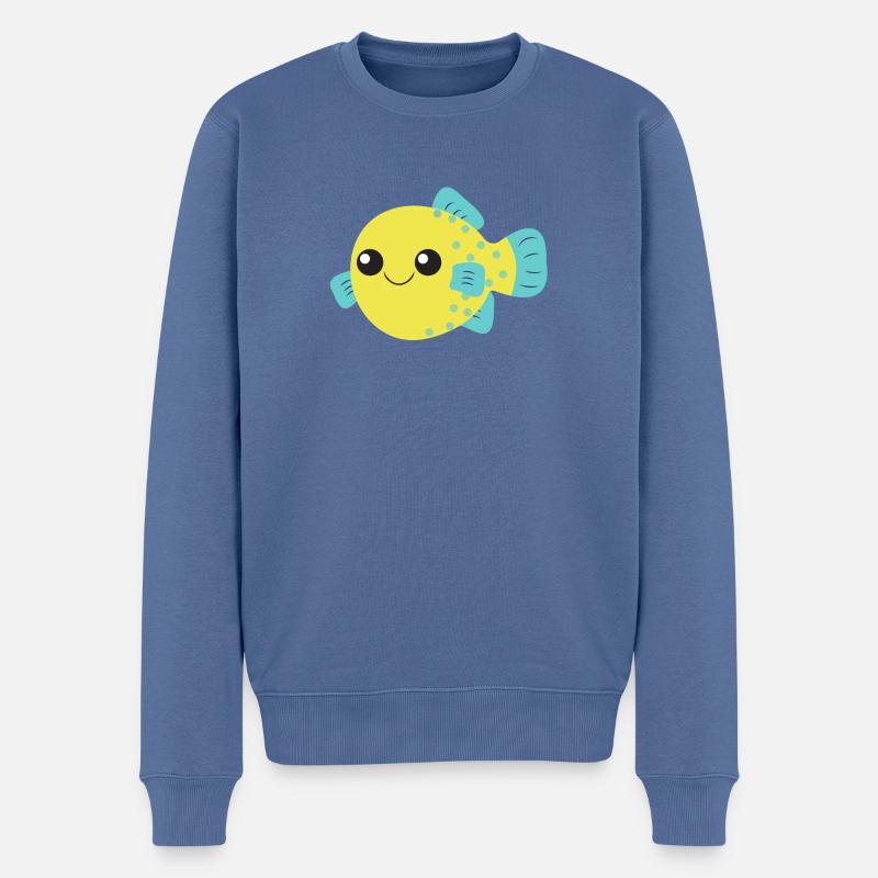 Poisson-globe, poisson mignon, océan, - Pull Premium bio Homme - bleu pigeon