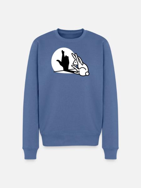 De grappige schaduw die van de konijnhand vingers kruisen - Mannen Premium Bio sweater - duifblauw