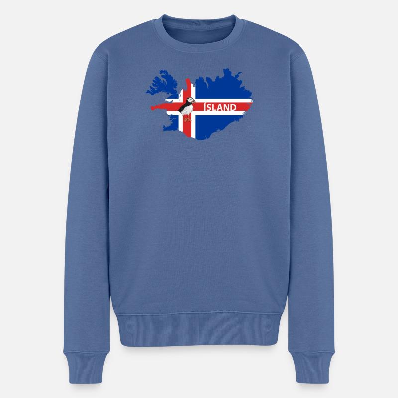Island Flagge Papageientaucher Iceland Design - Männer Premium Bio Pullover - Taubenblau