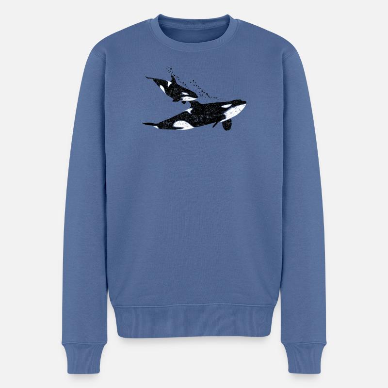 Orca Wal mit Orca-Baby - Männer Premium Bio Pullover - Taubenblau