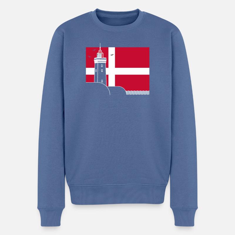 Dänemark Fahne mit Rubjerg Knude Leuchtturm - Männer Premium Bio Pullover - Taubenblau