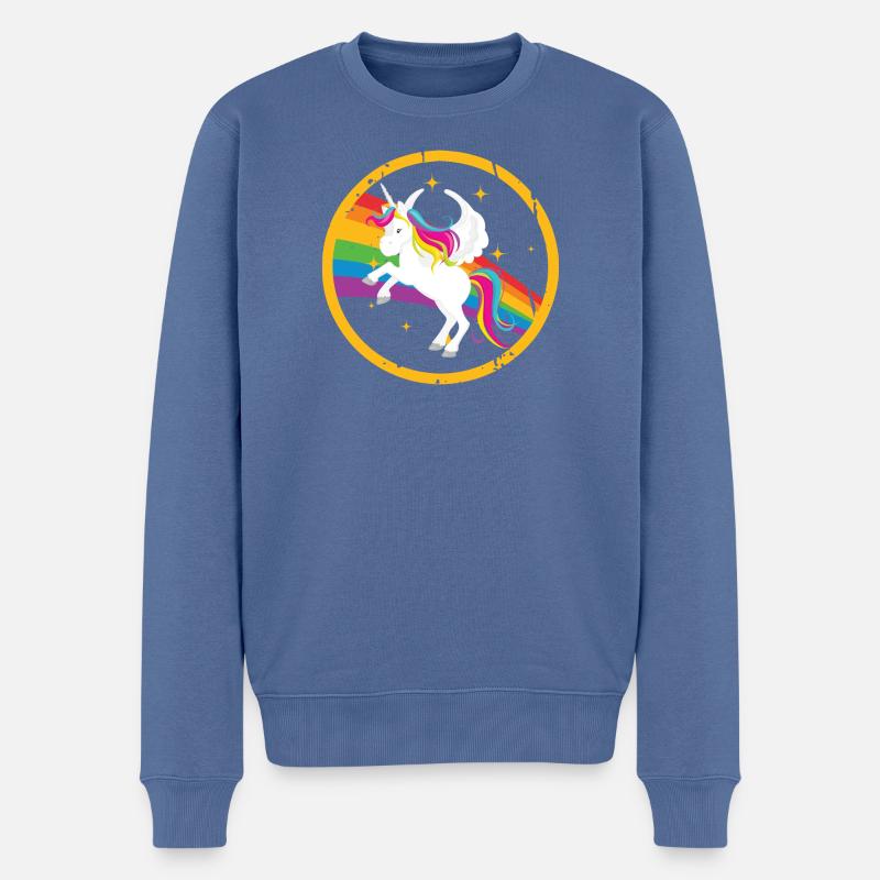 Fabelhafter Einhorn mit Regenbogenmähne - Männer Premium Bio Pullover - Taubenblau