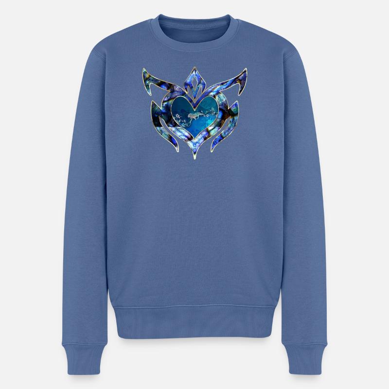 Elegantes Blumendesign - Männer Premium Bio Pullover - Taubenblau