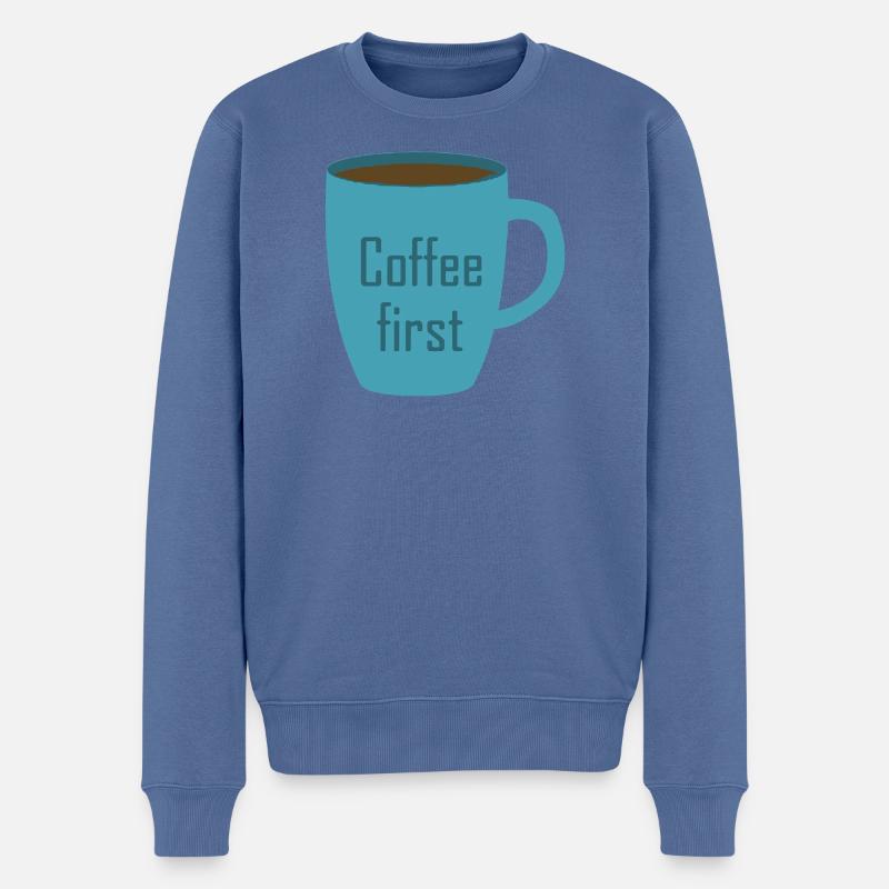 Le café d’abord - Pull Premium bio Homme - bleu pigeon