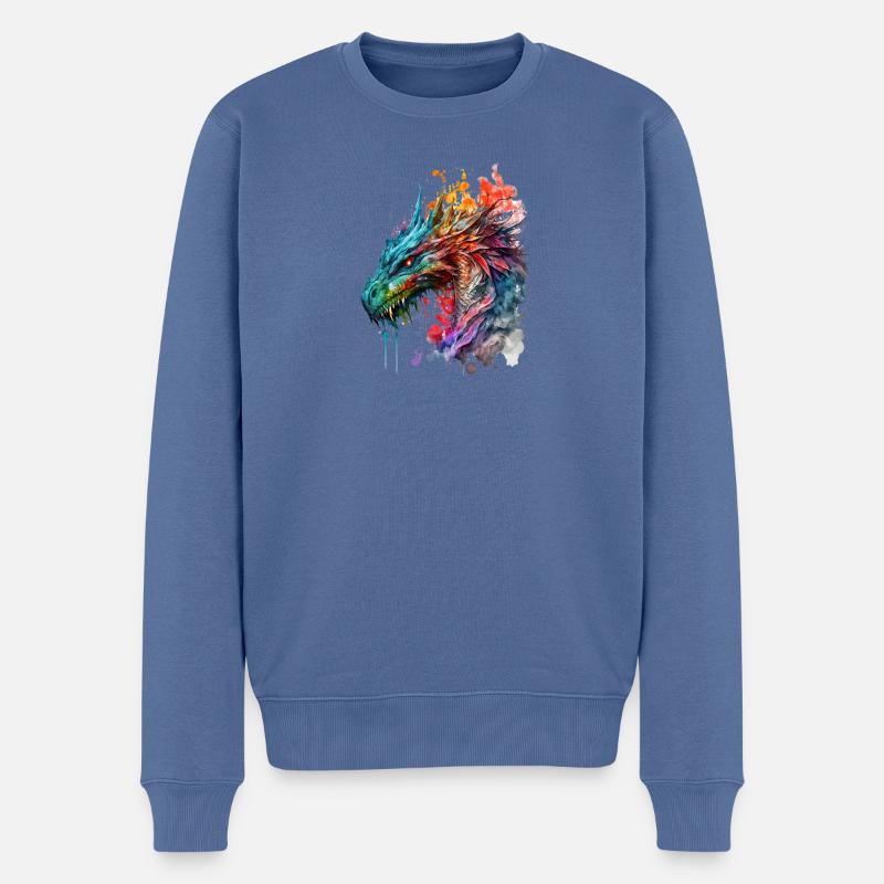 Aquarell Drache - Männer Premium Bio Pullover - Taubenblau