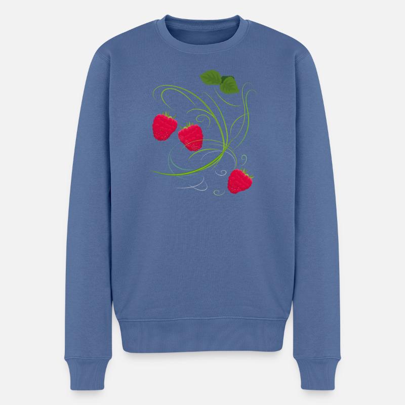 Himbeere, Obst - Männer Premium Bio Pullover - Taubenblau