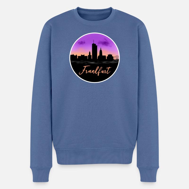 Frankfurt Fine Skyline - Männer Premium Bio Pullover - Taubenblau