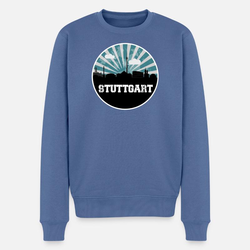 Stuttgart Skyline Blue Hour - Männer Premium Bio Pullover - Taubenblau