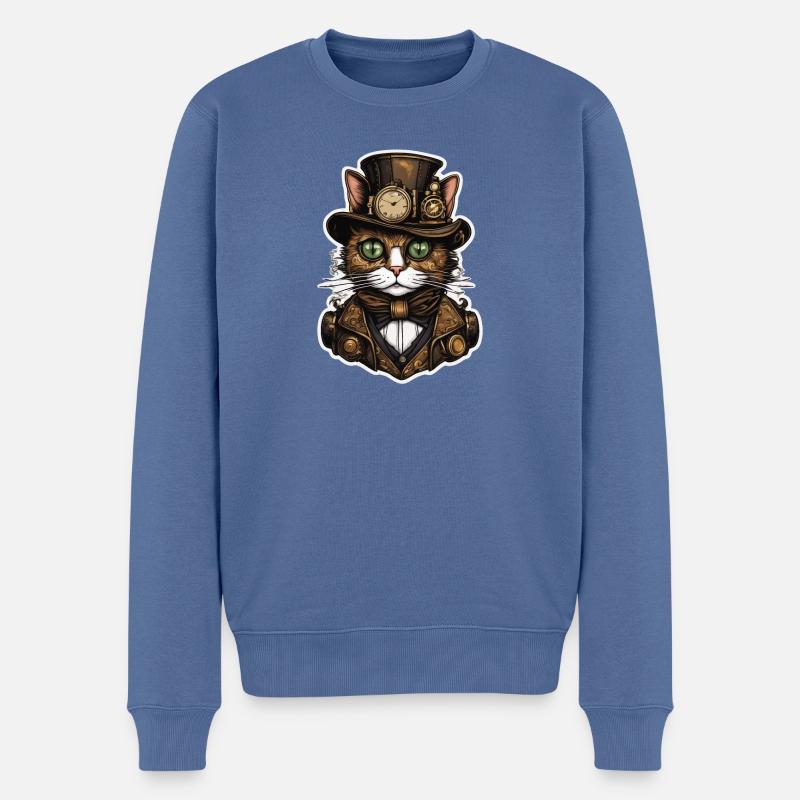 Steampunk Katze 01 - Männer Premium Bio Pullover - Taubenblau