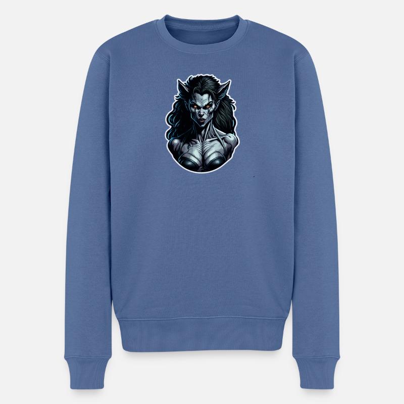 Vampirische Nachtjägerin - Männer Premium Bio Pullover - Taubenblau