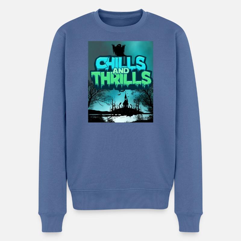 Dunkle Gruselkulisse mit Schriftzug - Männer Premium Bio Pullover - Taubenblau