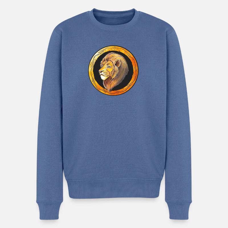Löwe Portrait - Männer Premium Bio Pullover - Taubenblau