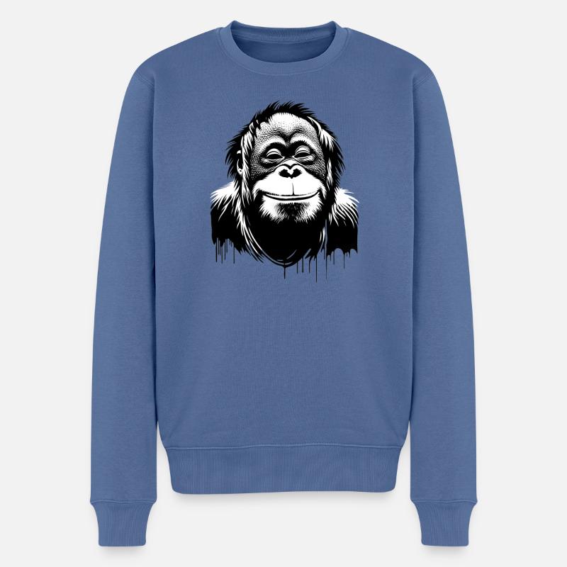 Grinsendes Orang Utan Gesicht | Affe lächelt - Männer Premium Bio Pullover - Taubenblau