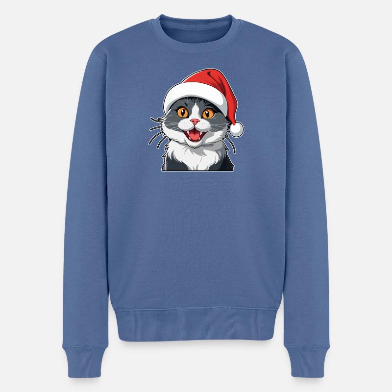 Katze Weihnachten - Männer Premium Bio Pullover - Taubenblau