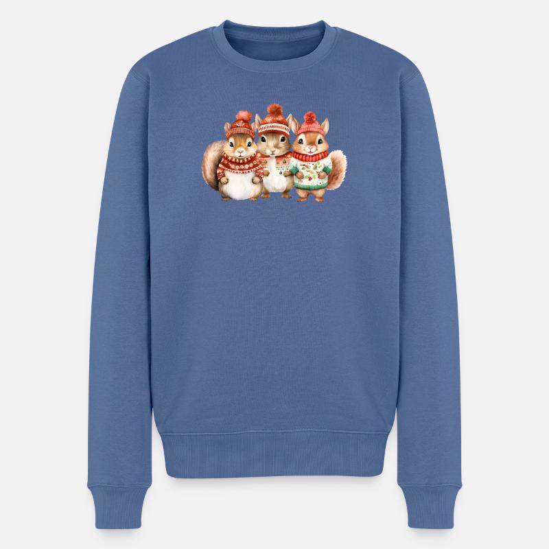 Winterliches Eichhörchen-Trio - Männer Premium Bio Pullover - Taubenblau