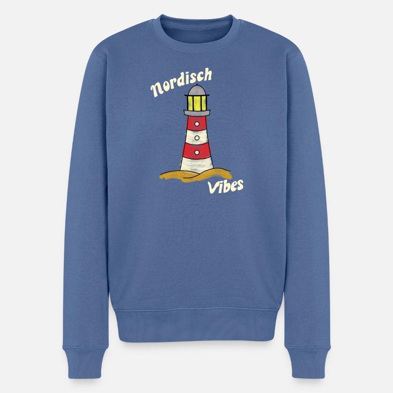 Nordisch Vibes - Leuchtturm - Männer Premium Bio Pullover - Taubenblau