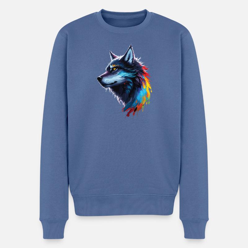 Regenbogen-Aquarell Wolf Spritzt - Männer Premium Bio Pullover - Taubenblau