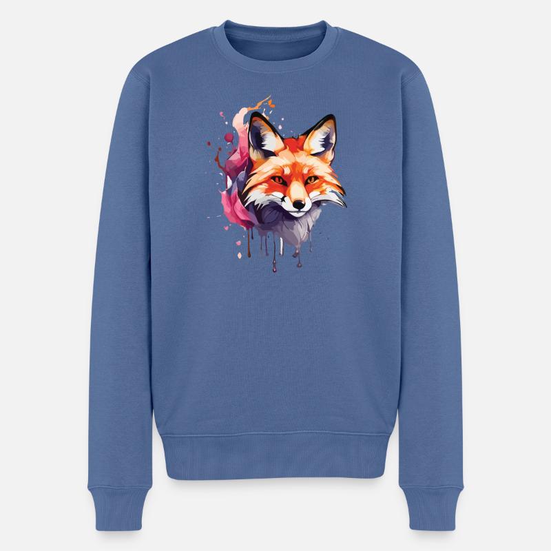 Aquarelle Fox - Pull Premium bio Homme - bleu pigeon