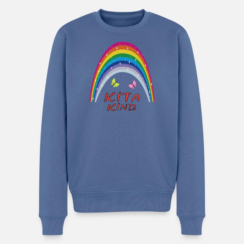 Kita Kindergarten Regenbogen Schmetterlinge - Männer Premium Bio Pullover - Taubenblau