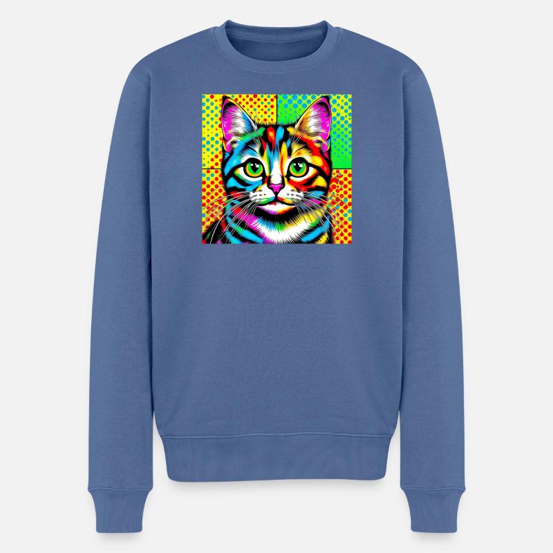 Chat Pop Art - Pull Premium bio Homme - bleu pigeon