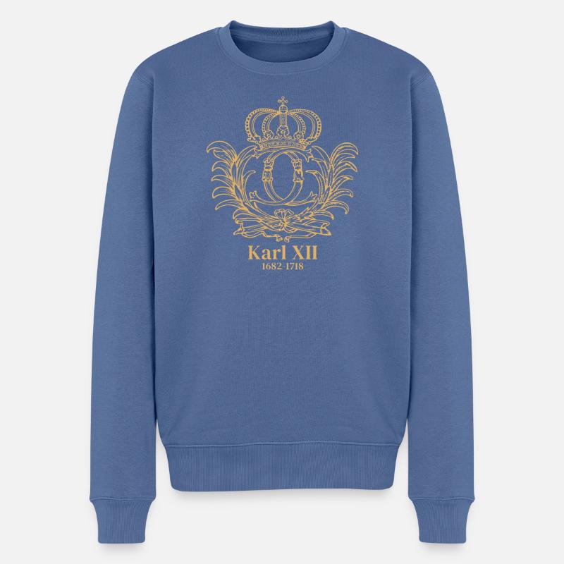 Karl XII - Monogramme - Pull Premium bio Homme - bleu pigeon