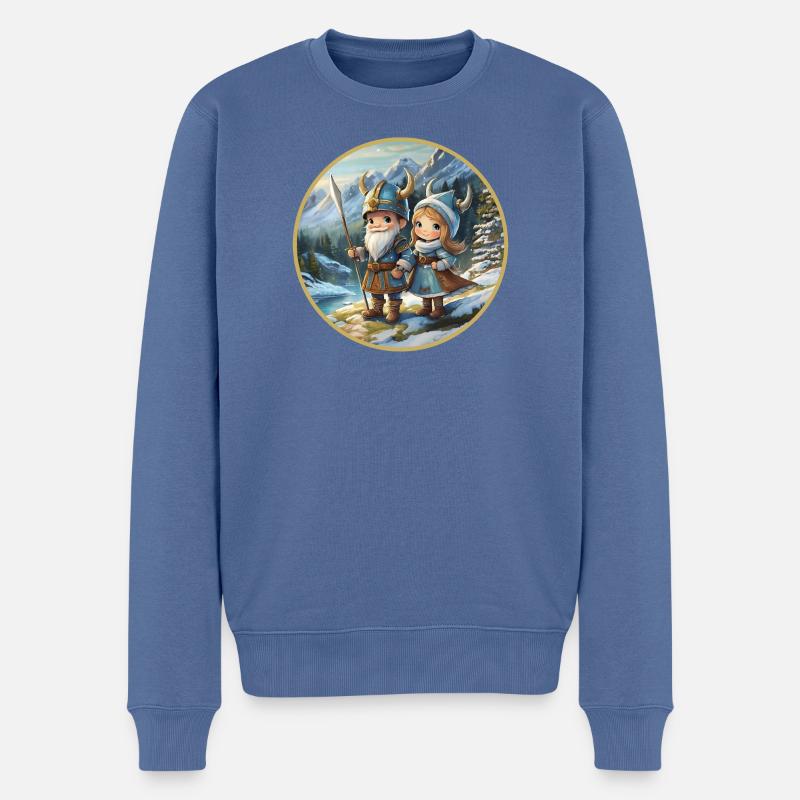 Wikingerjunge und -mädchen - Männer Premium Bio Pullover - Taubenblau