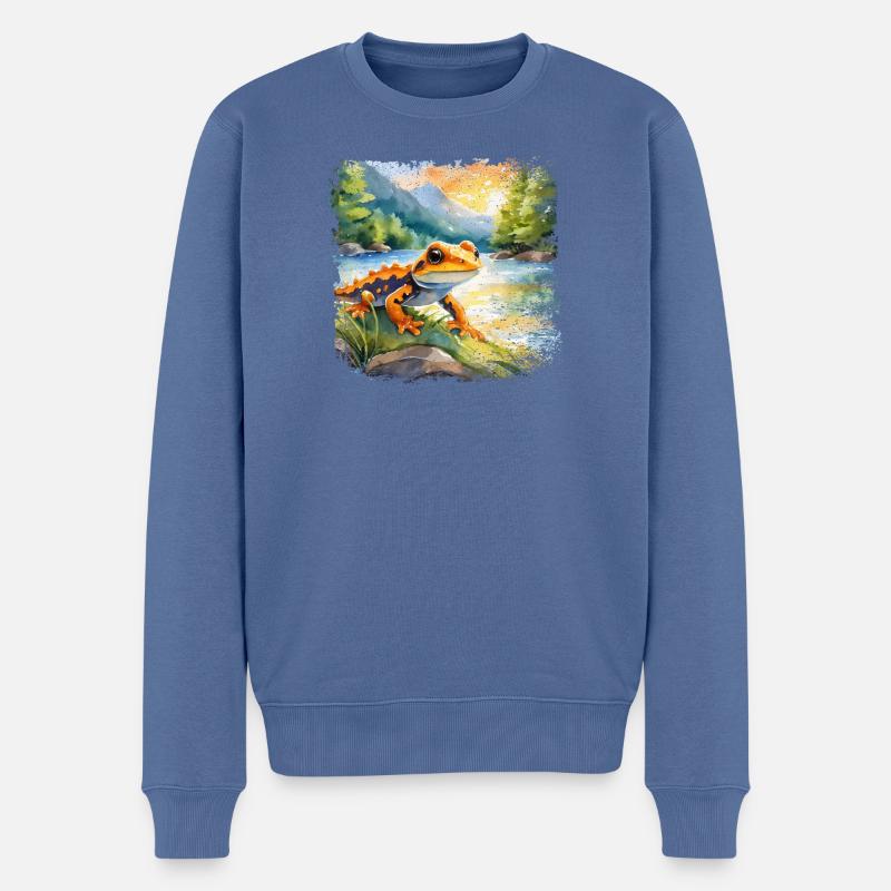 Niedlicher junger Feuersalamander - Männer Premium Bio Pullover - Taubenblau
