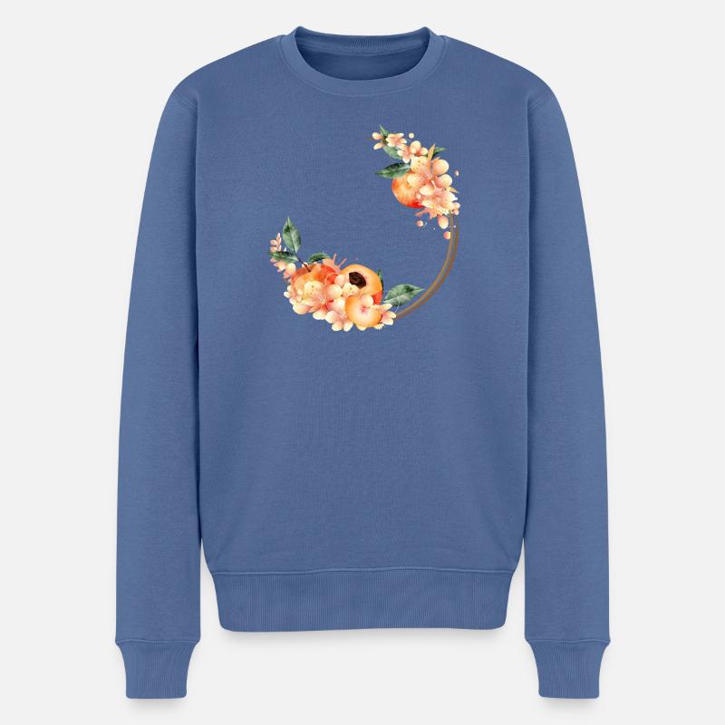 Pfirsichhälfte,Pfirsiche,Pfirsichblüten im Kranz - Männer Premium Bio Pullover - Taubenblau