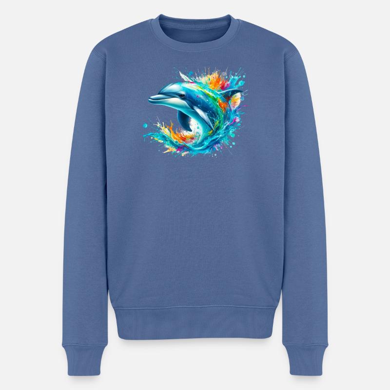 Delfin - Männer Premium Bio Pullover - Taubenblau