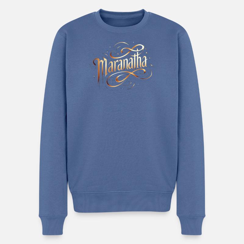 Maranatha Gold Script Swirls - Männer Premium Bio Pullover - Taubenblau