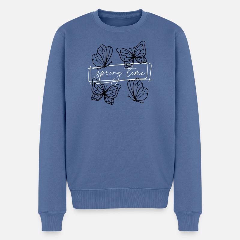 Frühlingszeit: Zarte Lineart-Schmetterlinge - Männer Premium Bio Pullover - Taubenblau