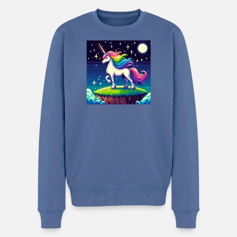 Einhorn Nacht - Männer Premium Bio Pullover - Taubenblau