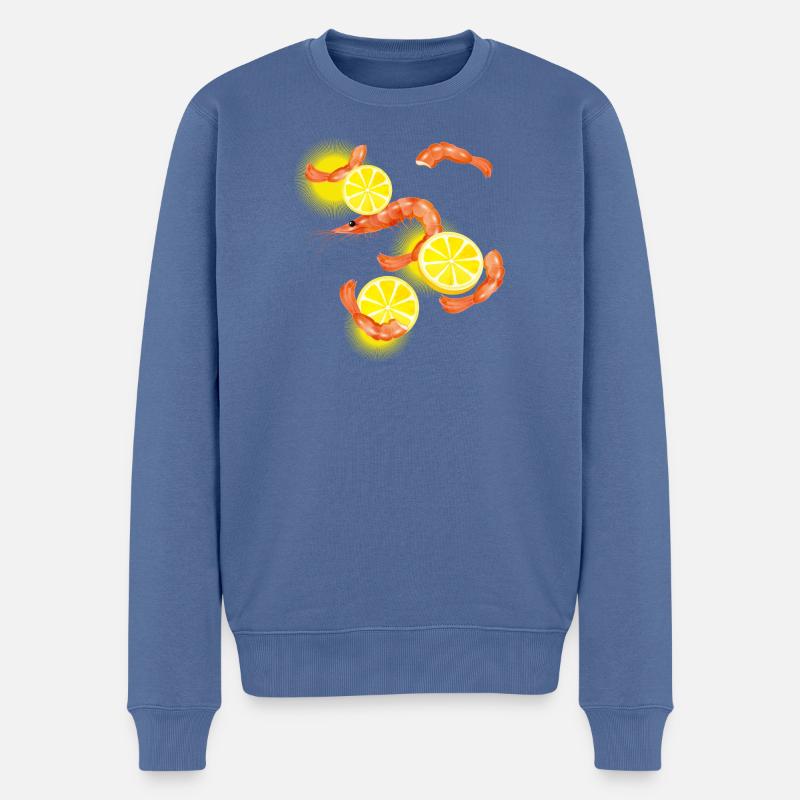 Garnelen oder Shrimps mit Zitronen Scheiben - Männer Premium Bio Pullover - Taubenblau