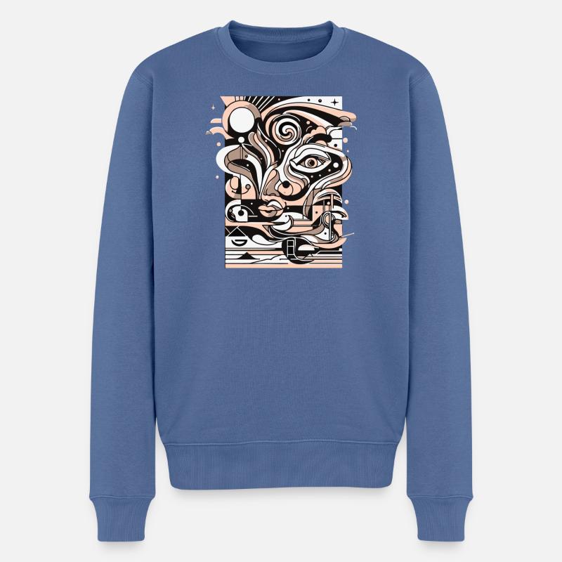 Motif surréaliste de la face des lignes - Pull Premium bio Homme - bleu pigeon