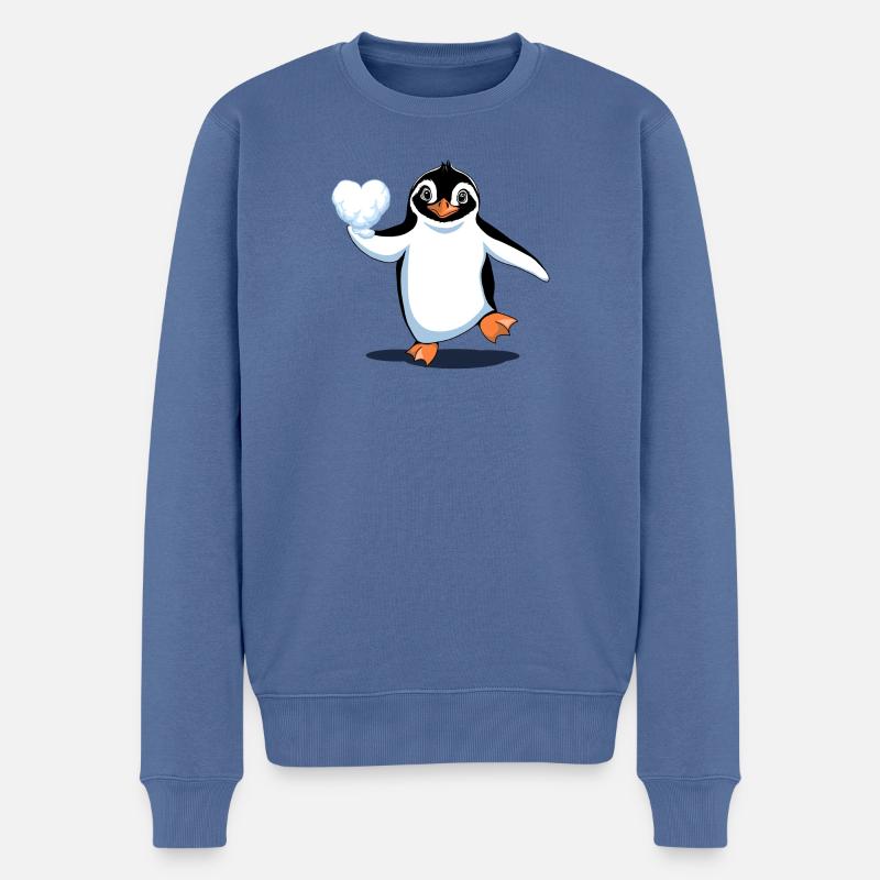 Verliebter Pinguin - Männer Premium Bio Pullover - Taubenblau