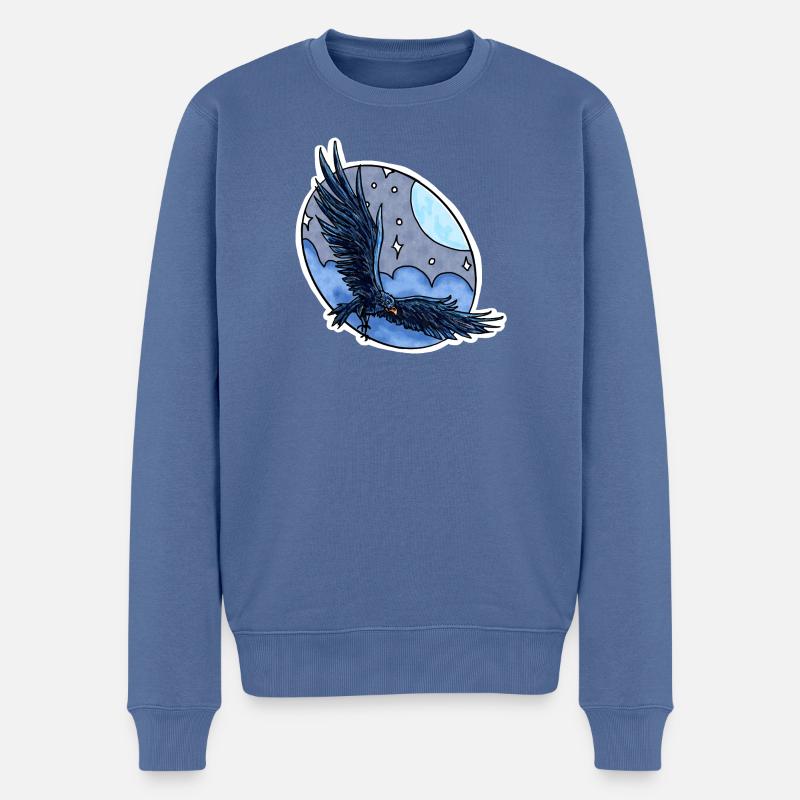 Rabe im Flug vor Nachthimmel - Männer Premium Bio Pullover - Taubenblau
