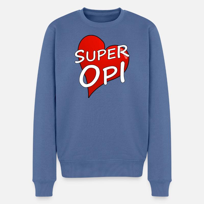 SUPER OPI - Männer Premium Bio Pullover - Taubenblau