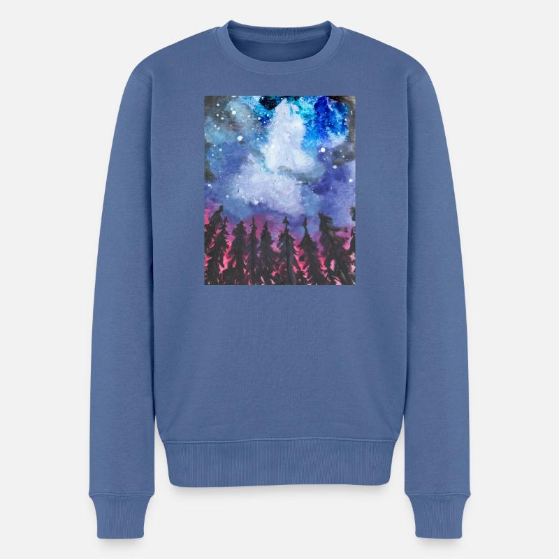Wald bei Nacht - Männer Premium Bio Pullover - Taubenblau