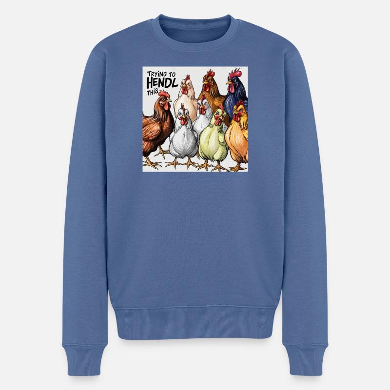 Hühner "Trying to Hendl this" - Männer Premium Bio Pullover - Taubenblau