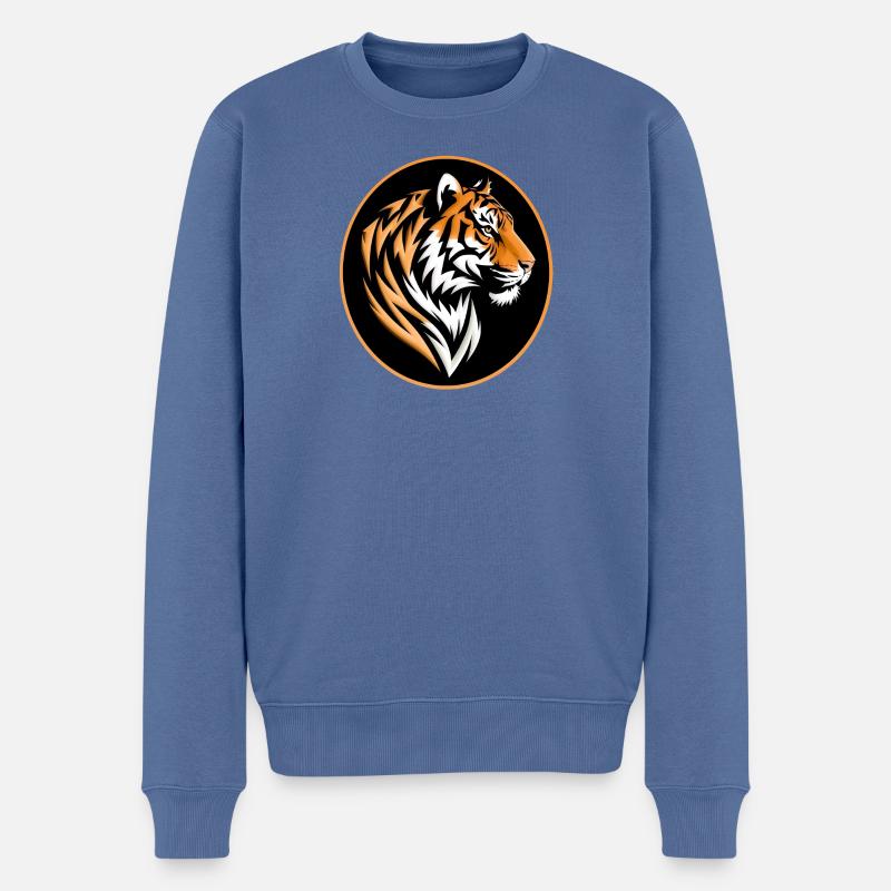 Tiger Portrait - Männer Premium Bio Pullover - Taubenblau