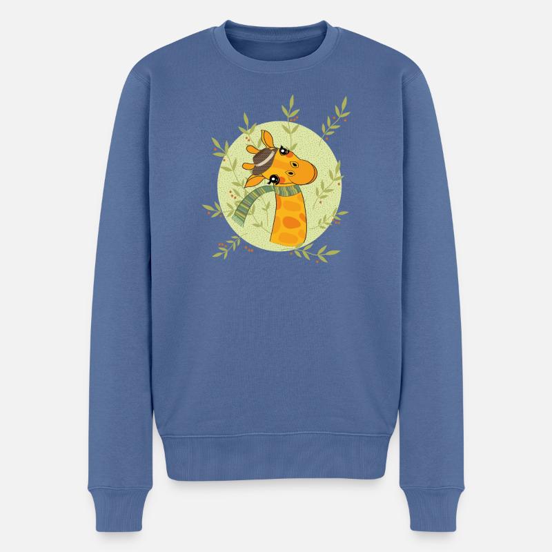 Giraffe im Frühling - Männer Premium Bio Pullover - Taubenblau