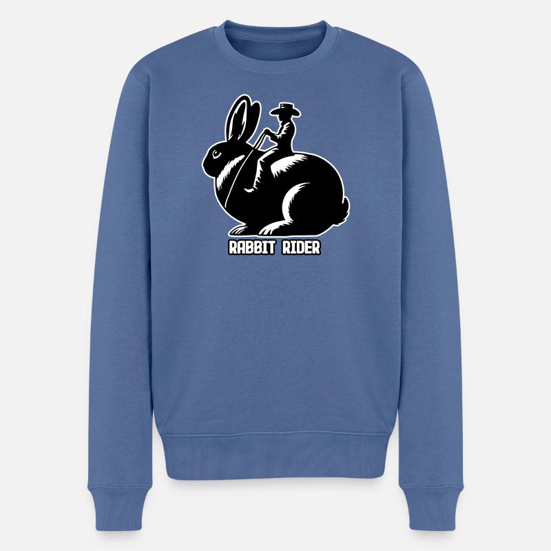 Rabbit Rider (texte léger - avec contour, 3 couleurs) - Pull Premium bio Homme - bleu pigeon