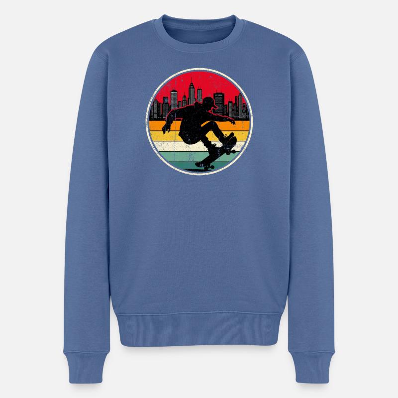 Urban Sunset Skate Silhouette - Männer Premium Bio Pullover - Taubenblau