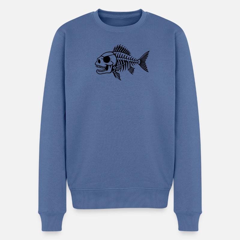 Silhouette de squelette de poisson - Pull Premium bio Homme - bleu pigeon